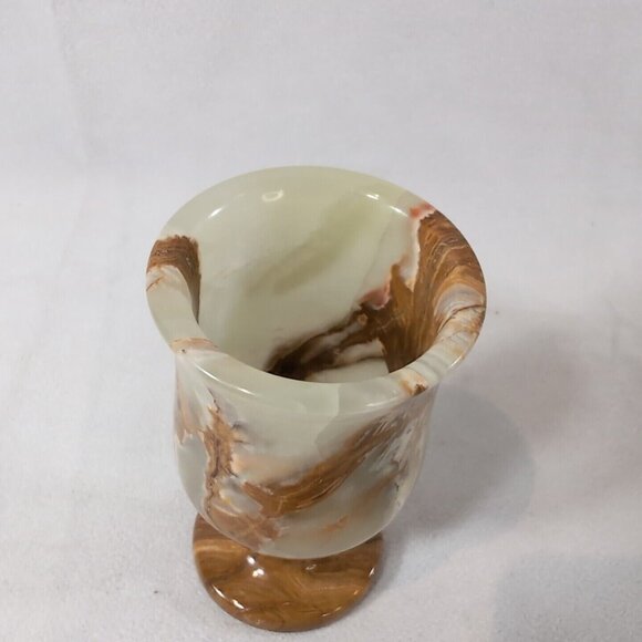 Mexican Green Onyx Stone Egg Cup Carved Footed Pedestal Round Natural Vintage - Picture 10 of 11
